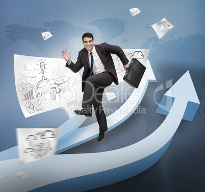 Businessman jumping over arrows