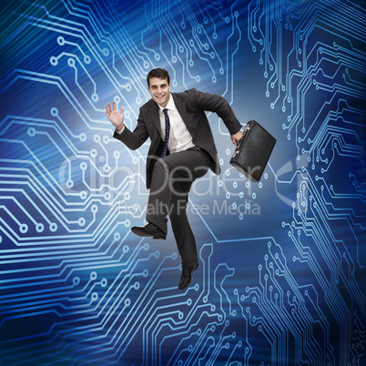 Businessman jumping in the air