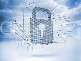 Giant padlock with blue sky on the background