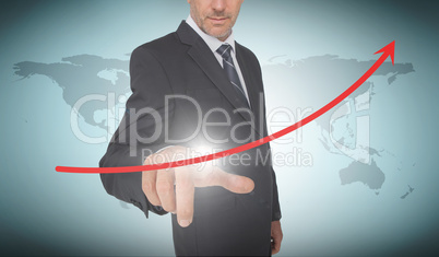 Businessman selecting a red arrow pointing up