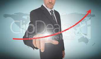 Businessman selecting a red arrow pointing up
