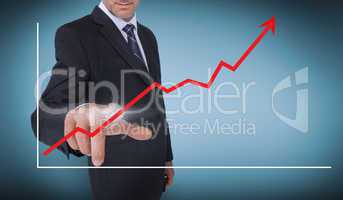 Businessman selecting a red arrow pointing up on a chart