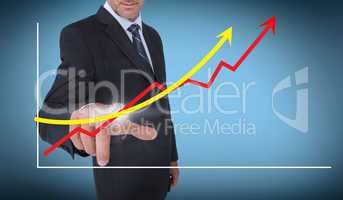 Businessman selecting a graph with arrows pointing up