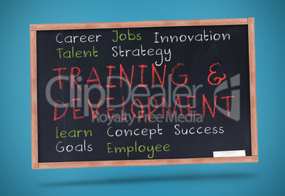 Training and development terms written on a chalkboard