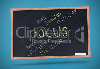 Focus terms written on chalkboard with a chalk