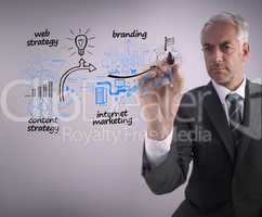 Businessman drawing the production cycle of a factory