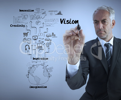 Businessman writing the word vision with a marker