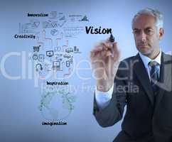 Elegant businessman writing the word vision with a marker