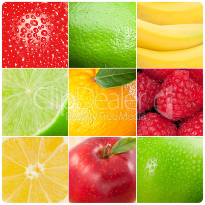 Collage of pictures of fruits