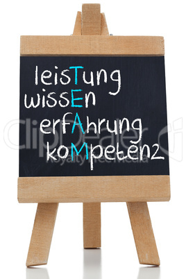 Team spelled in german written on blackboard