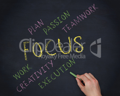 Hand writing the word focus