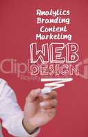 Businessman holding a marker and writing web design