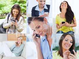 Collage of women using their cell phone