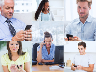 Collage of pictures showing people using their mobile phone