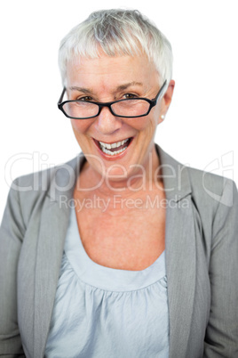 Smiling mature woman wearing glasses