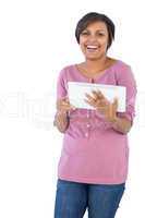 Smiling woman holding tablet pc