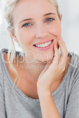 Pretty blonde woman smiling