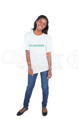 Happy young woman wearing volunteer tshirt