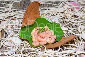 Serving of gourmet shrimps