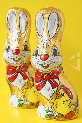 Colorful chocolate easter bunnies