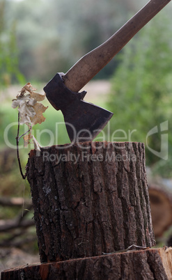 axe in oak stump