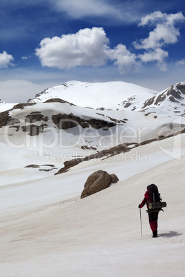 hiker in snow mountains