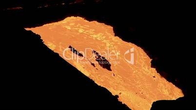 The flow of hot molten metal. Lava