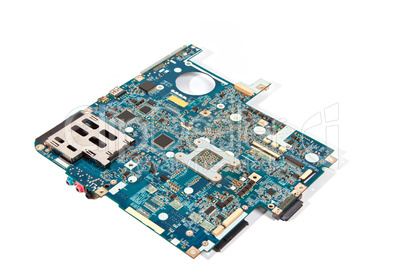 Blue laptop motherboard isolated on white