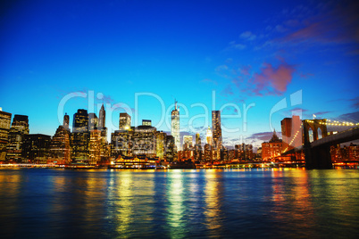 new york city cityscape at sunset