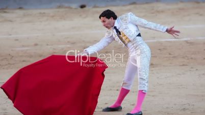 Work bullfighter with bull. Close-up