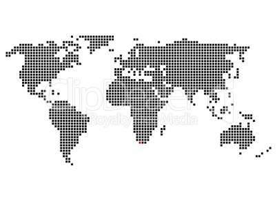 Weltkarte mit Markierung von Kapstadt