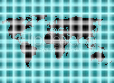 Weltkarte aus blauen und schwarzen Pixeln