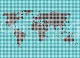 Weltkarte aus blauen und schwarzen Pixeln
