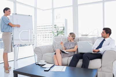 Business woman presenting something on a whiteboard