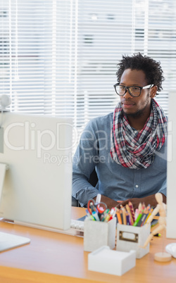 Handsome creative business employee having a videocall