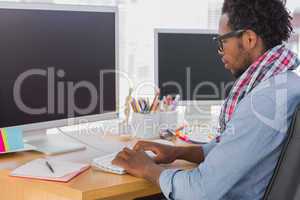Calm business worker on computer