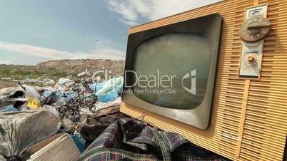 Abandoned Vintage TV On The Landfill