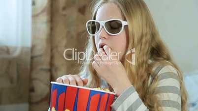 Child Watching 3D TV Movie at Home