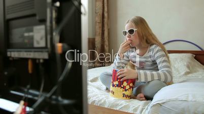 Child Watching 3D TV Movie at Home