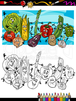 comic vegetables cartoon for coloring book