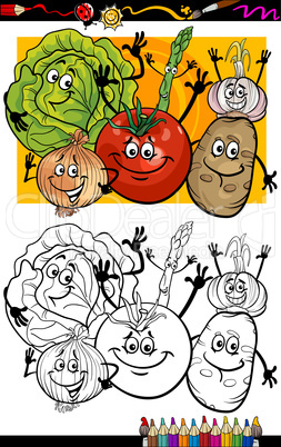 vegetables group cartoon for coloring book