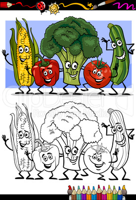 vegetables comic group for coloring book