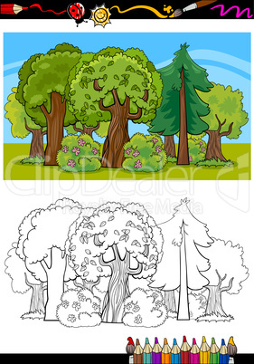 trees and forest cartoon for coloring book