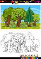 trees and forest cartoon for coloring book