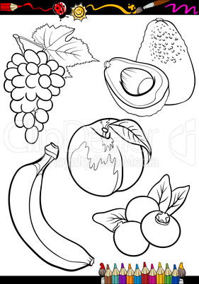 cartoon fruits set for coloring book