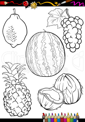 cartoon fruits set for coloring book