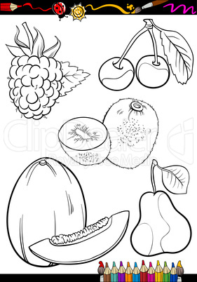 cartoon fruits set for coloring book