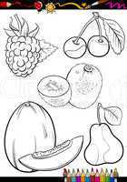 cartoon fruits set for coloring book