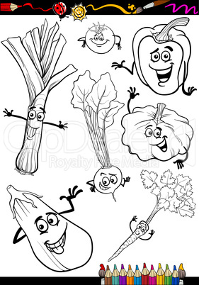 cartoon vegetables set for coloring book