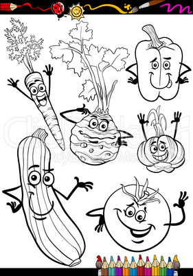 cartoon vegetables set for coloring book